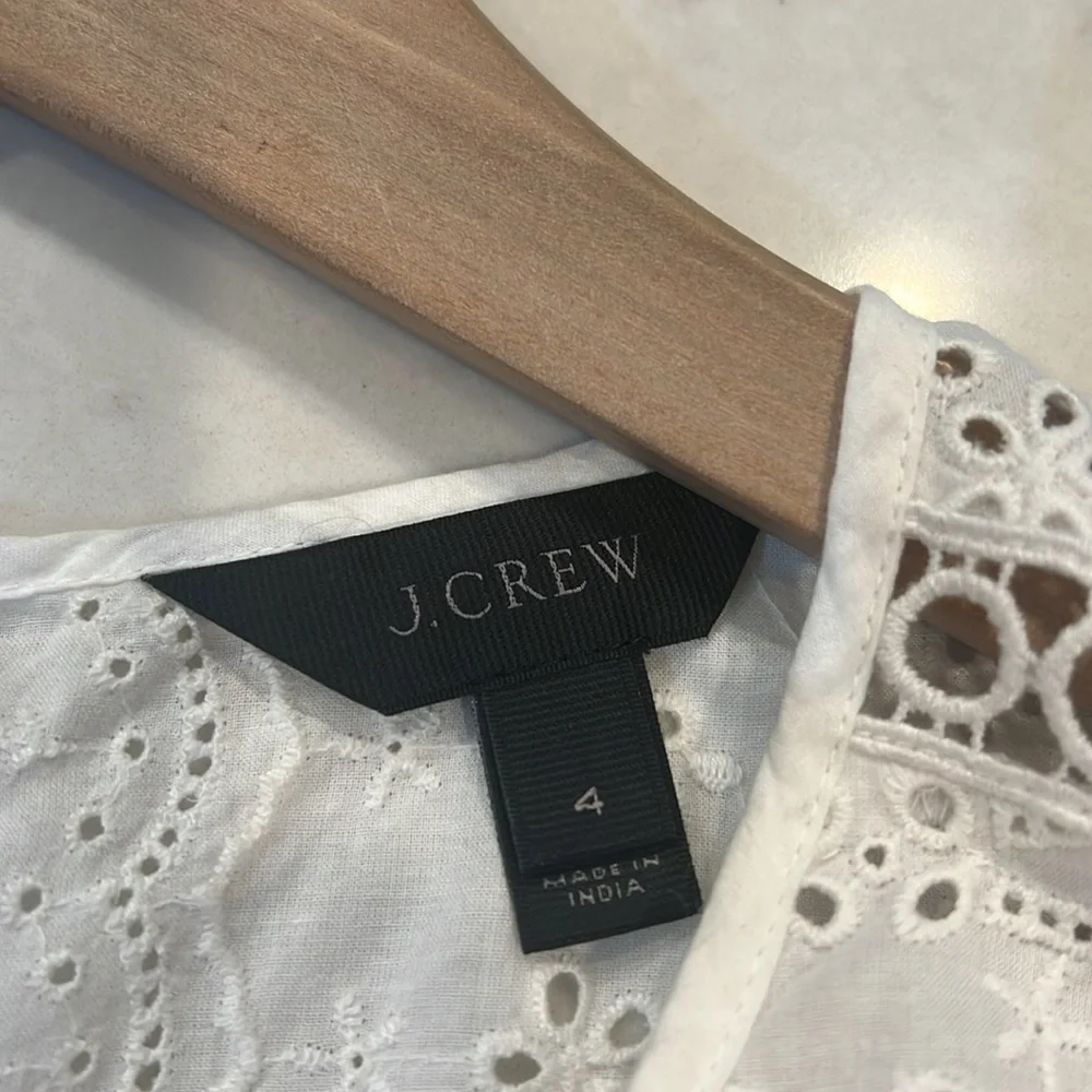J. Crew‎ White Eyelet Cutout Long Sleeve Lined Dress Size 4